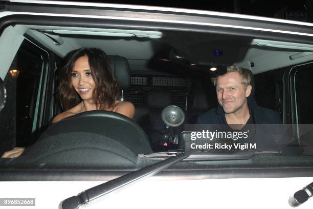 Simon Motson and Myleene Klass seen attending Piers Morgan - Christmas party at Scarsdale Tavern on December 21, 2017 in London, England.