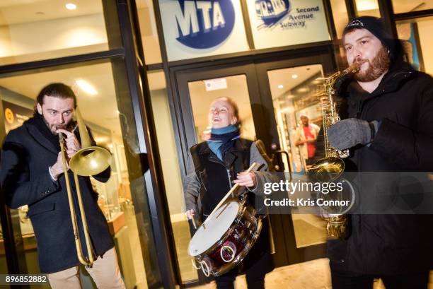 The Aberdeen Brass Band performs during the "Solstice Soul Train" event as part of "Make Music Winter, December 21" on December 21, 2017 in New York...