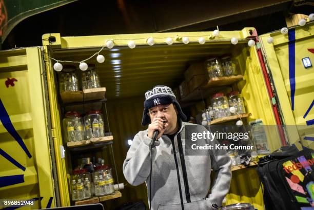 Disc Jockey Ted Smooth performs during the "Solstice Soul Train" event as part of "Make Music Winter, December 21" on December 21, 2017 in New York...