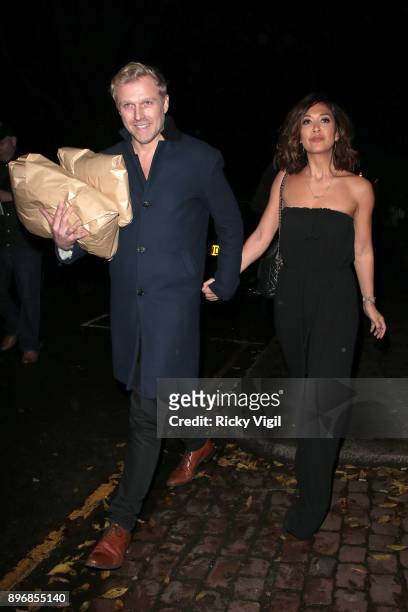 Simon Motson and Myleene Klass seen attending Piers Morgan - Christmas party at Scarsdale Tavern on December 21, 2017 in London, England.