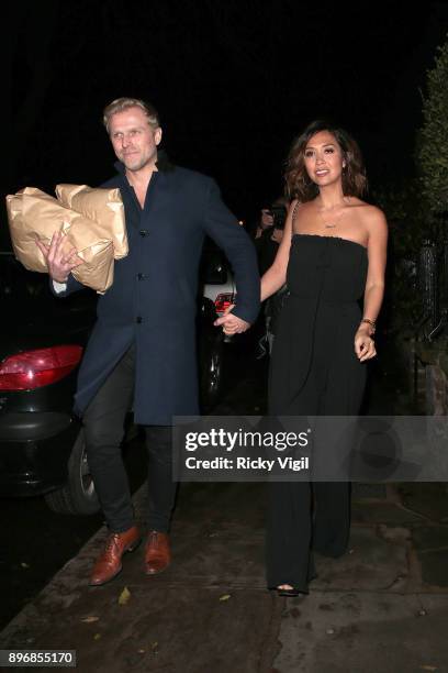 Simon Motson and Myleene Klass seen attending Piers Morgan - Christmas party at Scarsdale Tavern on December 21, 2017 in London, England.