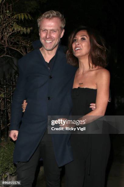 Simon Motson and Myleene Klass seen attending Piers Morgan - Christmas party at Scarsdale Tavern on December 21, 2017 in London, England.