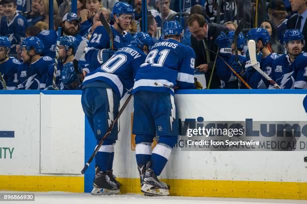 Tampa Bay Lightning Associate Coach Todd Richards gives instruction during the overtime period of an NHL game between the Ottawa Senators and the...