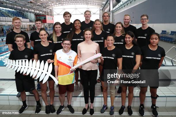 The Commonwealth Games aquatic team with Lauren Boyle at the Sir Owen Glenn Aquatic Centre during the Queens Baton Commonwealth Games Relay on...