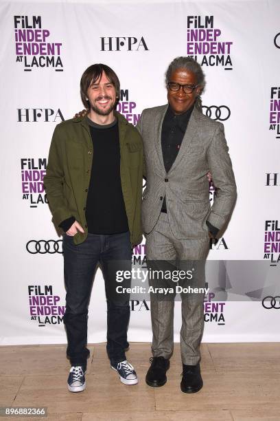 Don Hertzfeldt and Elvis Mitchell attend Film Independent at LACMA presents an evening with Don Hertzfeldt at Bing Theater At LACMA on December 21,...