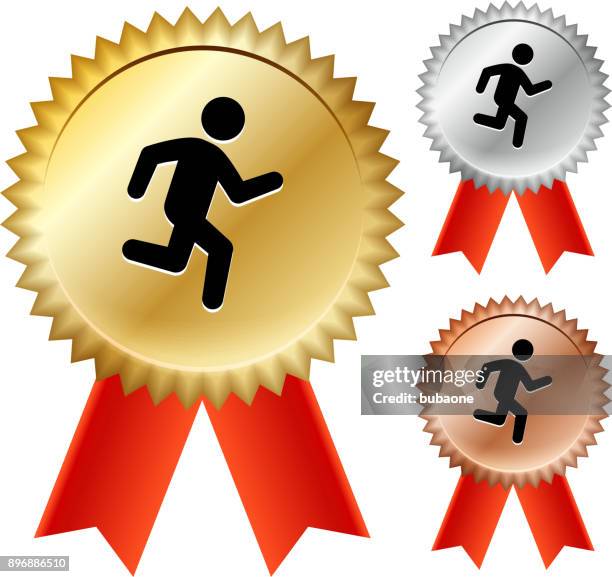 jogging  gold medal prize ribbons - first place second place stock illustrations
