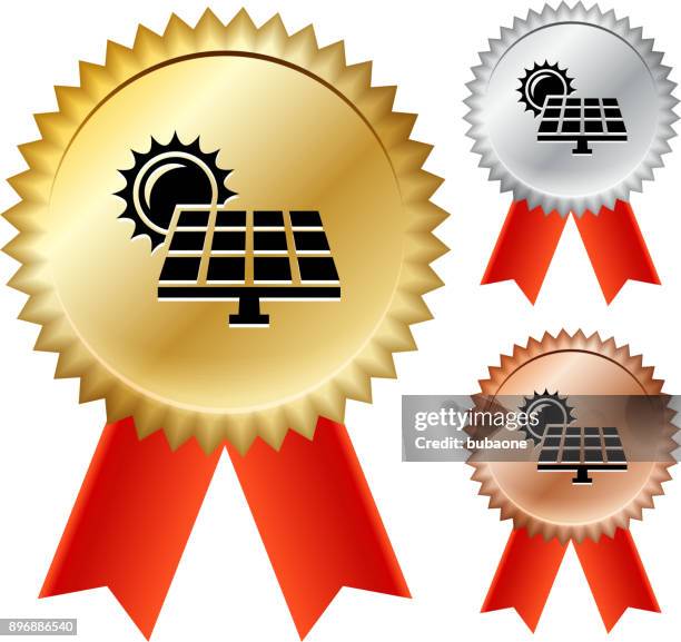 solar panel gold medal prize ribbons - solar panel texture stock illustrations