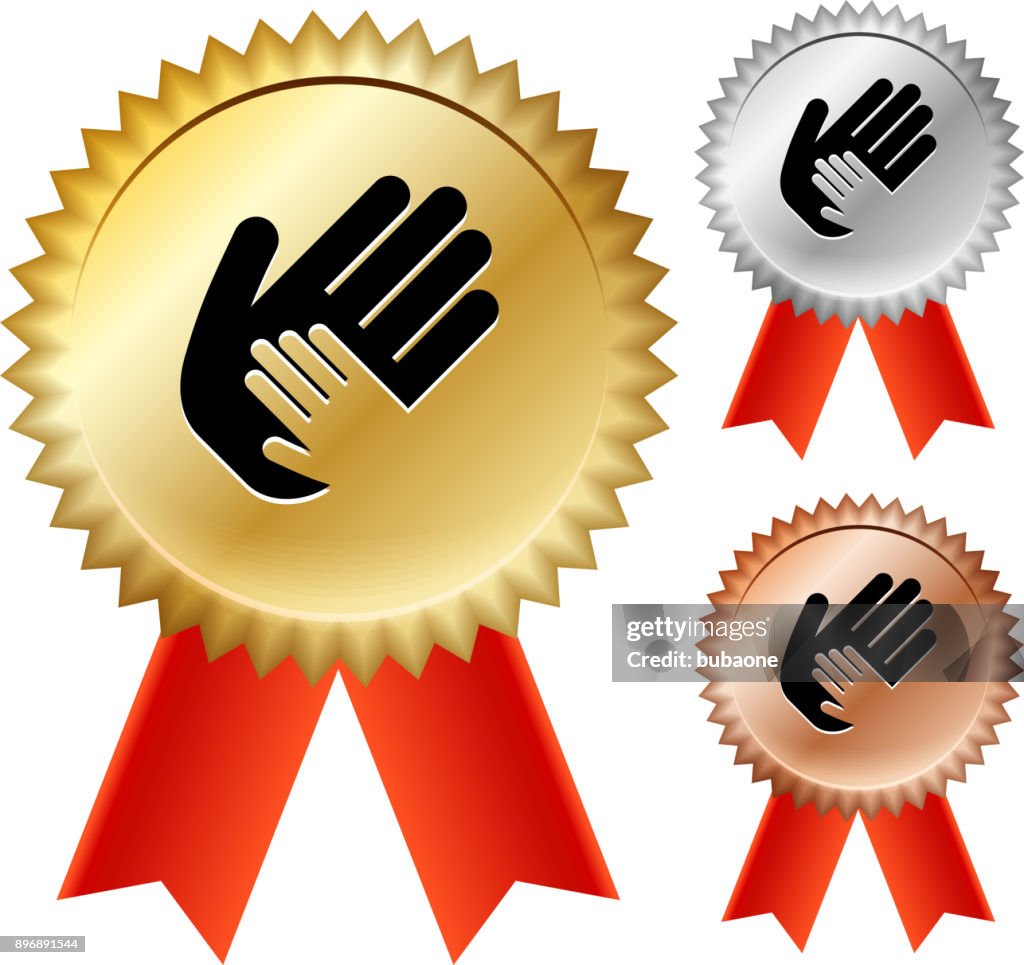 Helping Hand Ribbon Helping Child Hand Gold Medal Prize Ribbons High-Res Vector Graphic ...