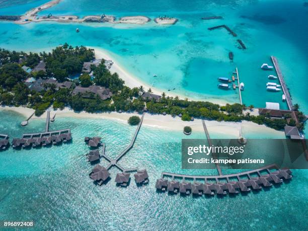 male, maldives - november 18, 2017: aerial shot of a tropical island in maldives - sandbanks bildbanksfoton och bilder