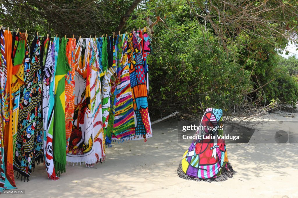 A clothesline beach sarongs - Morro de Sao Paulo - Bahia - Brazil
