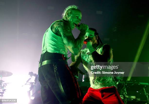 Keith Flint and Maxim Reality of The Prodigy perform live on stage at O2 Academy Brixton on December 21, 2017 in London, England.