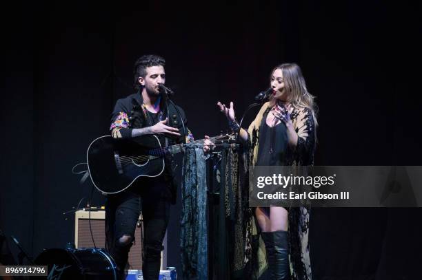 Mark Ballas and wife BC Jean perform in concert at Microsoft Theater on December 21, 2017 in Los Angeles, California.