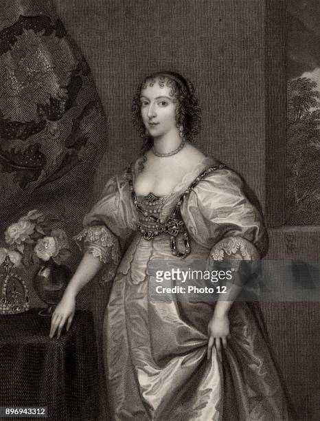 Henrietta Maria , Queen Consort of Charles I of Britain. Daughter of Henry IV of France and Marie de Medici. Engraving after the portrait by Anthony...