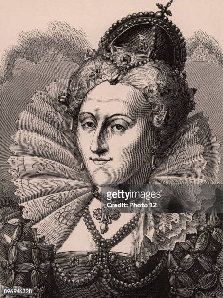 Elizabeth I queen of England from 1558. Daughter of Henry VIII and Anne Boleyn, she was the last Tudor. Wood engraving c1900.