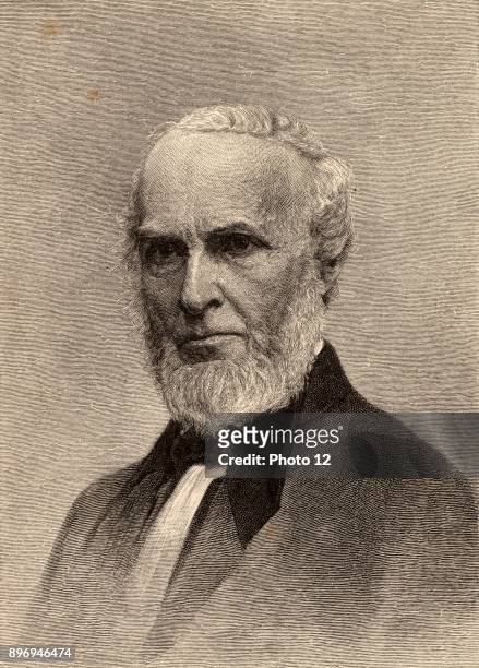 John Greenleaf Whittier American poet, born at Haverhill, Massachusetts. A Quaker and an Abolitionist. Engraving.