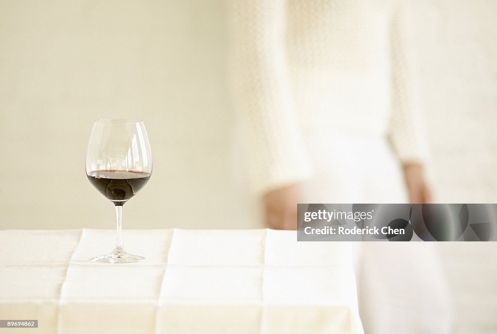 Wineglass on a tablecloth