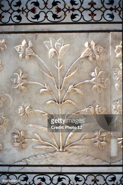 Taj Mahal, Agra, India. 17th century Marble carving of lily Photograph.