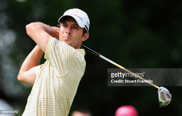 Mike Weir of Canada plays his tee shot on the 14th hole during the second round of the World Golf Championship Bridgestone Invitational on August 7,...