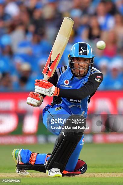 Alex Carey of the Adelaide Strikers bats during the Big Bash League match between the Adelaide Strikers and the Sydney Thunder at Adelaide Oval on...