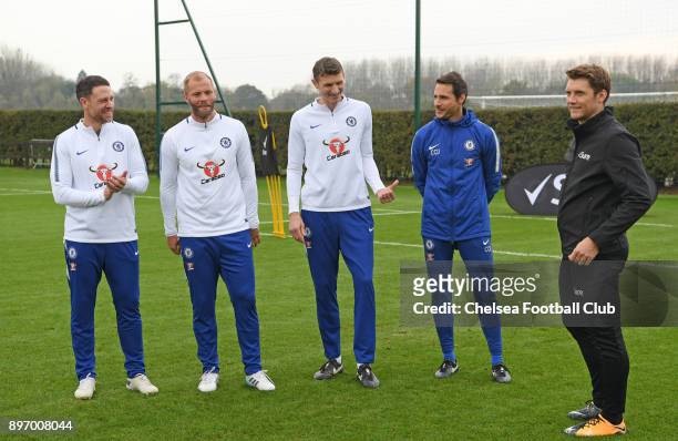Wayne Bridge, Eiour Guojohnsen, Tore Andre Flo and Carlo Cudicini take part in the Sure Pressure Series with Chelsea players at Chelsea Training...