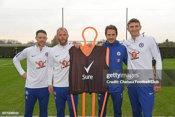 Wayne Bridge, Eiour Guojohnsen, Carlo Cudicini, Tore Andre Flo pose for a photo during the Sure Pressure Series with Chelsea players at Chelsea...