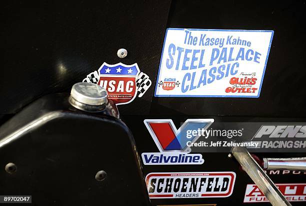 Detail of Kasey Kahne's USAC K & N Silver Crown car at the Kasey Kahne Steel Palace Classic at the Oswego Speedway on August 6, 2009 in Oswego, New...