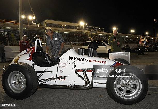 General view of a USAC K & N Silver Crown car before the Kasey Kahne Steel Palace Classic at the Oswego Speedway on August 6, 2009 in Oswego, New...