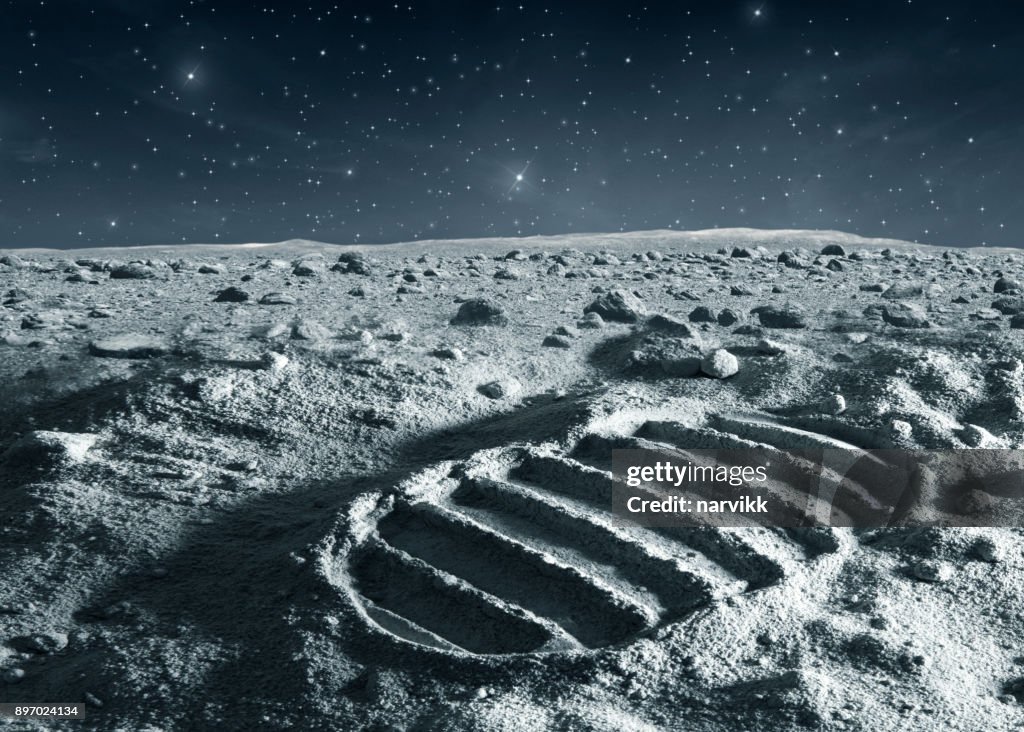 Fußabdruck von Astronauten auf dem Mond