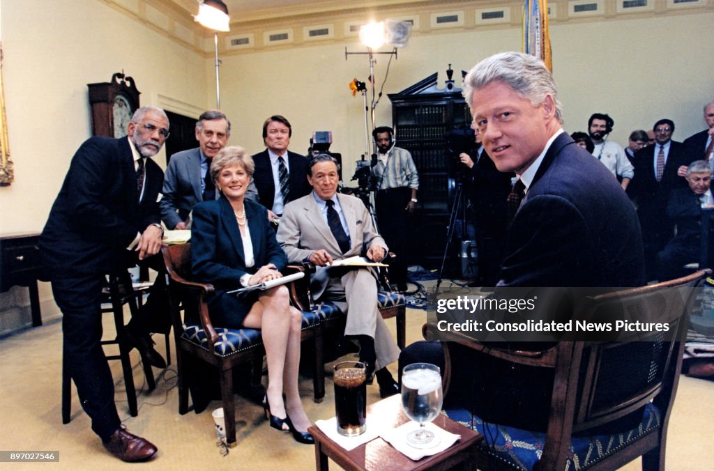 Portrait Of President Clinton & CBS News Team