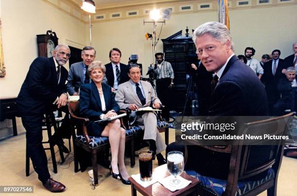 American politician US President Bill Clinton poses for a photo as he records an interview with the CBS program '60 Minutes' in the White House's...