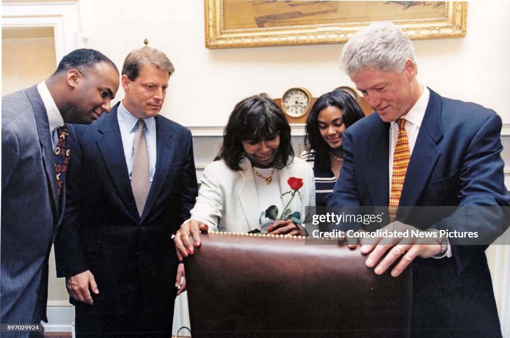 Alma Brown Presented With Chair By Clinton