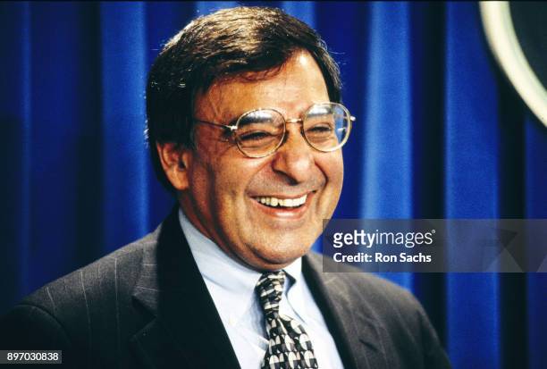 White House Chief of Staff Leon Panetta laughs as he talks with reporters in the Brady Press Briefing Room of the White House, Washington DC, January...