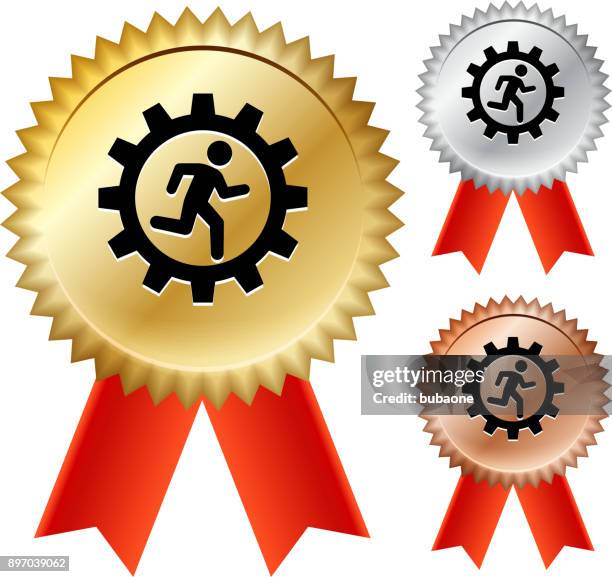 stick figure running gear gold medal prize ribbons - sport industry awards 2017 stock illustrations