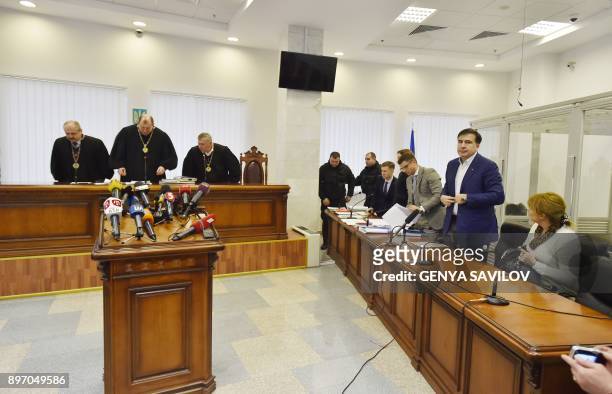 Former Georgian president Mikheil Saakashvili attends his appeal hearing at a courthouse in Kiev on December 22, 2017. The court, that was to...