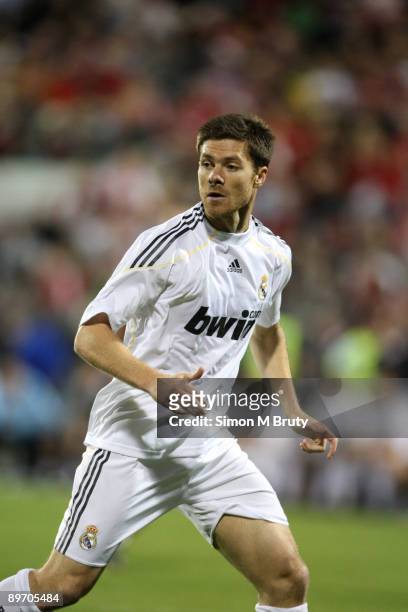Xabi Alonso of Real Madrid in action during the pre-season friendly match between Toronto FC and Real Madrid at BMO Field on August 7, 2009 in...