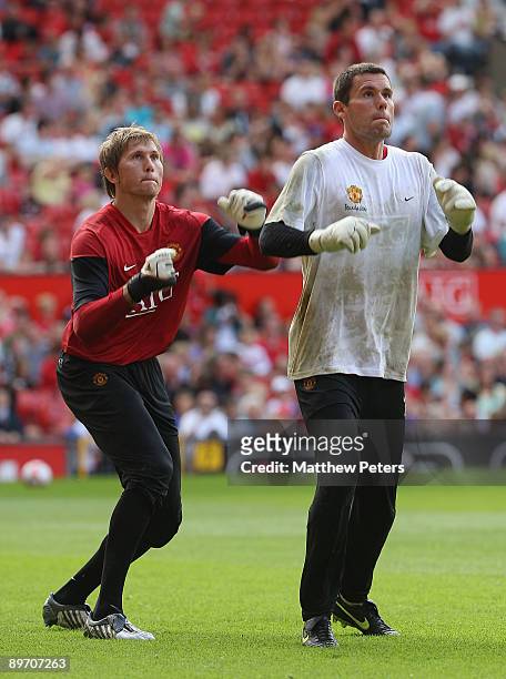 Tomasz Kuszczak and Ben Foster of Manchester United in action during an open training session in aid of the Manchester United Foundation, which...