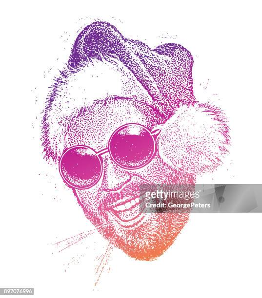 young bearded hipster wearing santa hat talking - tache sang stock illustrations