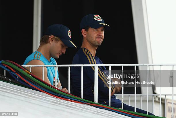 Ricky Ponting of Australia sits with Shane Watson on the team balcony during day two of the npower 4th Ashes Test Match between England and Australia...