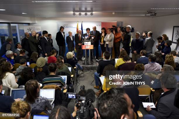 Axed Catalan president Carles Puigdemont gives a press conference on December 22, 2017 in Brussels, a day after the Catalonia's regional election....