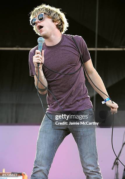 Matt Shultz of Cage the Elephant performs during the 2009 All Points West Music & Arts Festival at Liberty State Park on August 1, 2009 in Jersey...