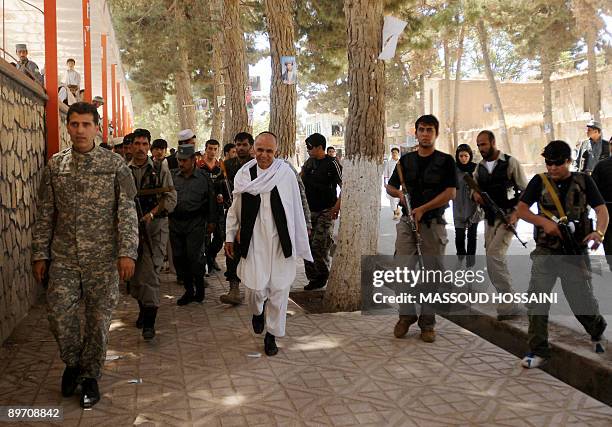 Afghan presidential candidate and former finance minister Ashraf Ghani capmpaigns in Maymana city of the northern province Faryab on August 8, 2009....