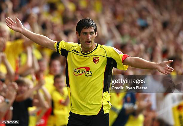 Danny Graham of Watford celebrates after scoring his team's first goal during the Coca Cola Championship match between Watford and Doncaster Rovers...