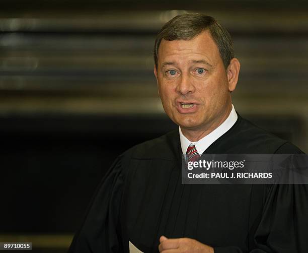 Supreme Court by Chief Justice John G. Roberts prepares to swear in Judge Sonia Sotomayor the first Hispanic justice on the Supreme Court, in the...