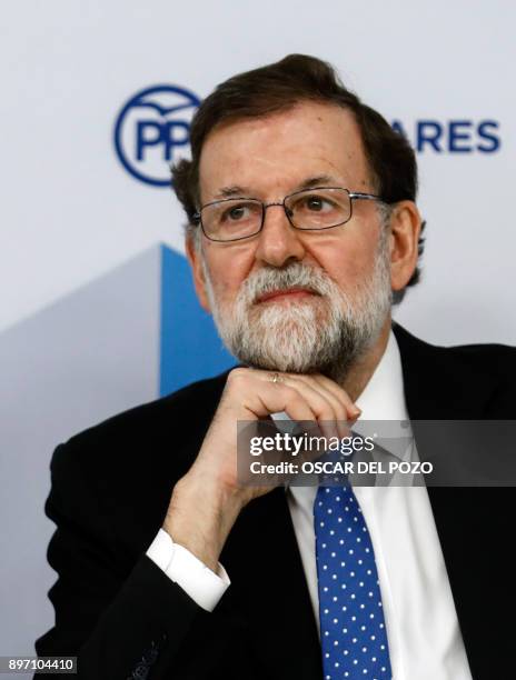 Spanish Prime Minister Mariano Rajoy attends a Popular Party meeting of the national executive committee held one day after the Catalan regional...