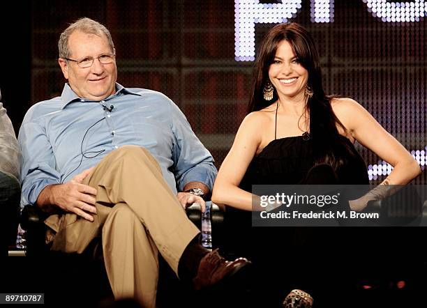 Actors Ed O'Neill and Sofia Vergara of the television show "Modern Family" speak during the ABC Network portion of the 2009 Summer Television Critics...