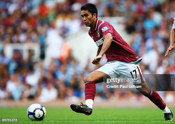 Luis Jimenez of West Ham United in action during the Bobby Moore Cup between West Ham United and Napoli at Upton Park on August 8, 2009 in London,...