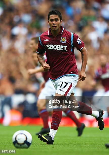 Luis Jimenez of West Ham United in action during the Bobby Moore Cup between West Ham United and Napoli at Upton Park on August 8, 2009 in London,...