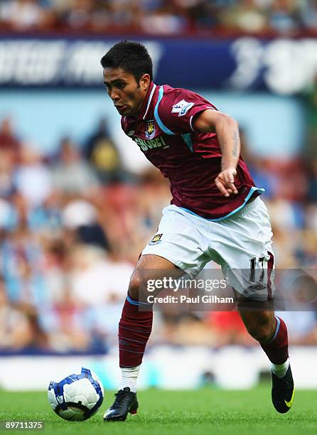 Luis Jimenez of West Ham United in action during the Bobby Moore Cup between West Ham United and Napoli at Upton Park on August 8, 2009 in London,...