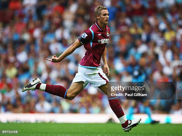 Jack Collison of West Ham United in action during the Bobby Moore Cup between West Ham United and Napoli at Upton Park on August 8, 2009 in London,...