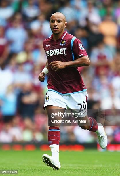 Julien Faubert of West Ham United in action during the Bobby Moore Cup between West Ham United and Napoli at Upton Park on August 8, 2009 in London,...